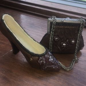 Nostalgia Miniature Collectible Purse&Shoe Brown